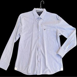 American Eagle Outfitters White and Blue Striped Shirt large
